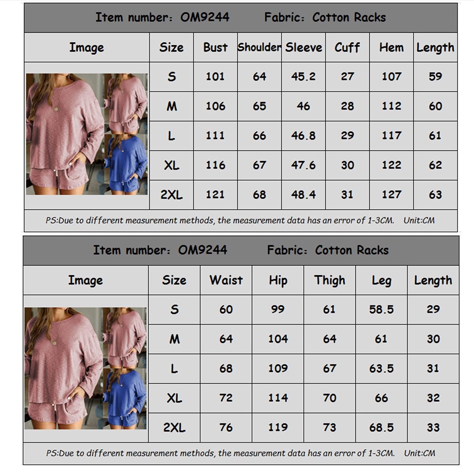 pigiama Pigiama di cotone Set Donne Pigiama Pigiama Sleepwear Nightwear Manica Lunga Homewear Plus Size Pantaloni corti Pantaloni notturni Abbigliamento notturno camicia da notte(A,XL size)