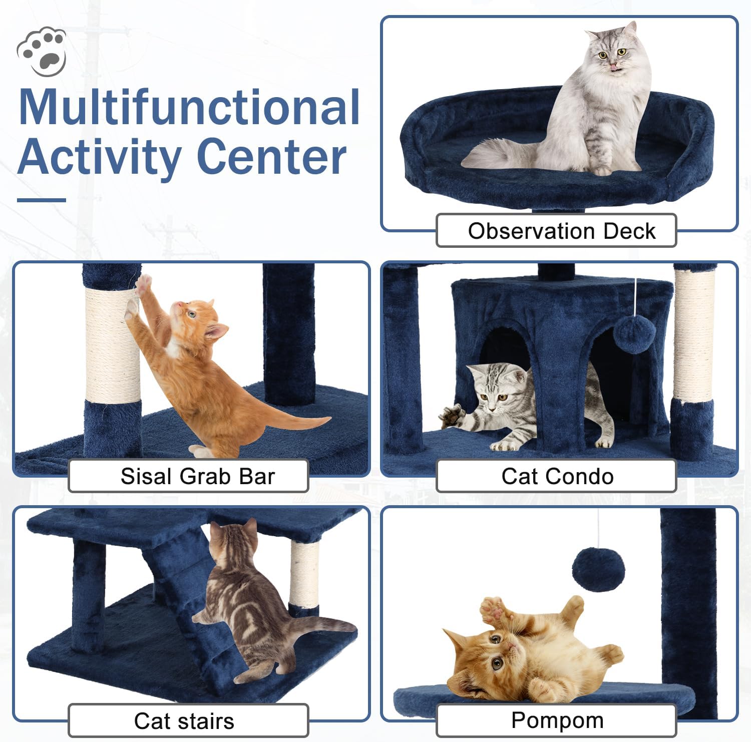Cat Tree 70 Inches Cat Tower for Indoor Cats Multi-Level Cat Condo with Litter Box Enclosure,Scratching Posts for Indoor Cats (Navy Blue)