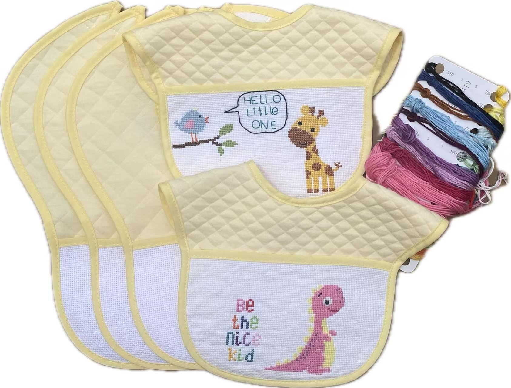 6pcs Yellow Bib to Cross Stitch, 14ct, cotton big size thick cotton blank bib cross stitch kit