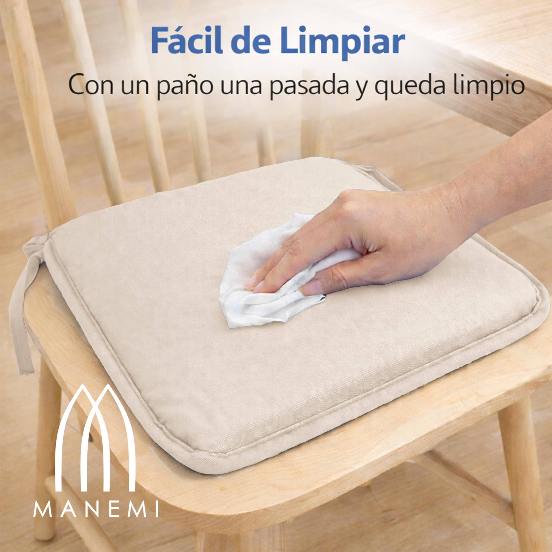 Pack 6 Cojín para silla 40x40x2 cm｜Repelente al agua y fácil de limpiar｜Con cintas de sujeción｜Funda con cremallera desmontable｜Uso interior y exterior｜Ideal para comedor, terraza, jardín u oficina