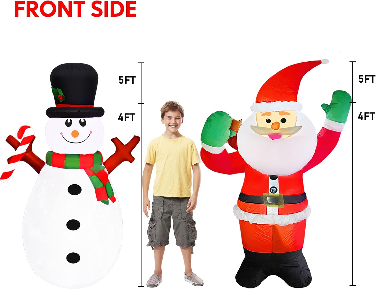 Christmas Inflatables Decorations, 2 Set-5 Foot Snowman with Rotating Lights and Santa Claus with Bright Lights, Christmas Decor Blow up for Indoor Outdoor Lawn Yard Garden