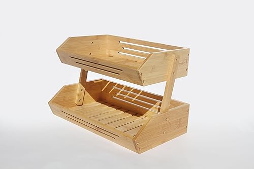 Miniatura 8 de Cesta de frutas de bambú de 2 niveles para encimera de cocina con ganchos para colgar plátanos, soporte de fruta de madera para encimera de cocina,