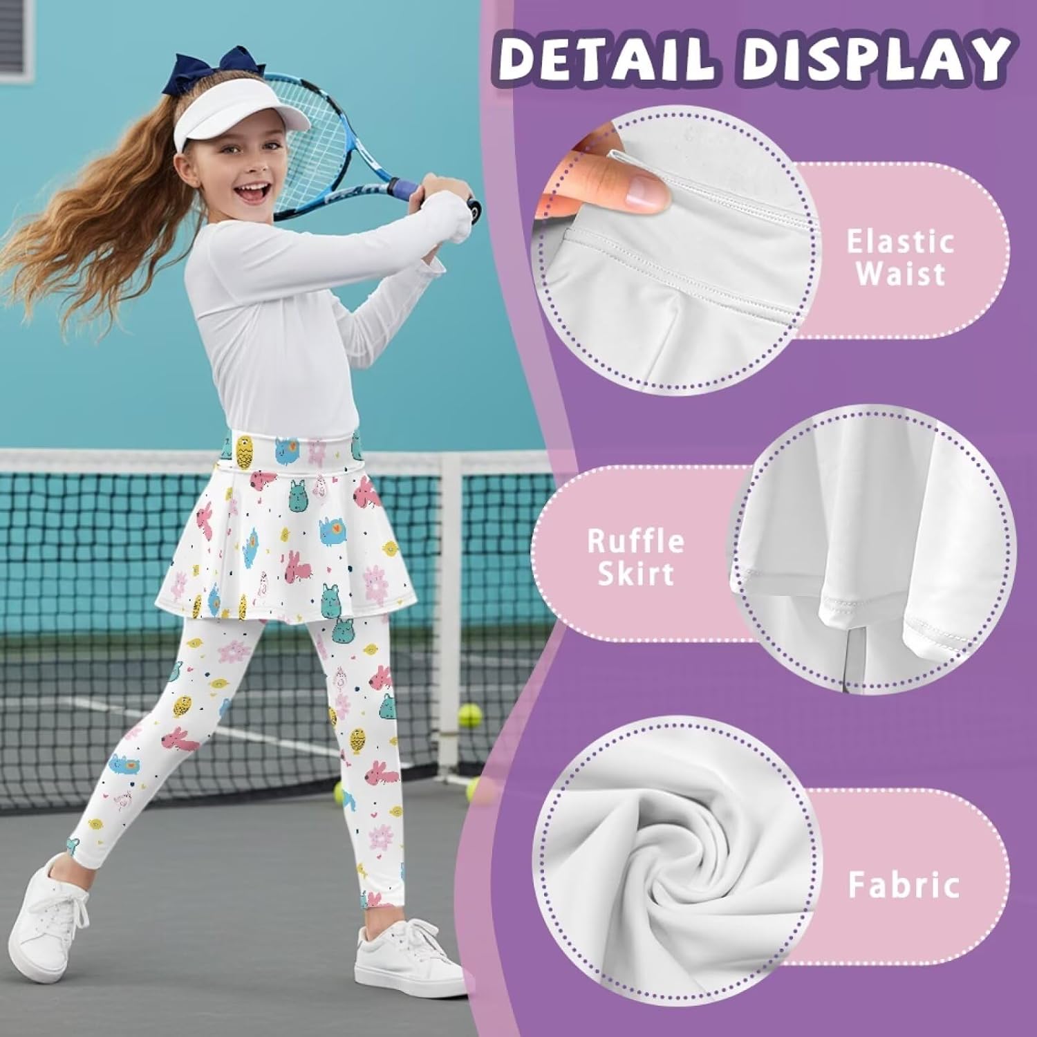 Girls Leggings Size 5-14 Skirt Pants with Ruffle Skirts Girls Athletic Leggings Sports Pants for Spring Fall