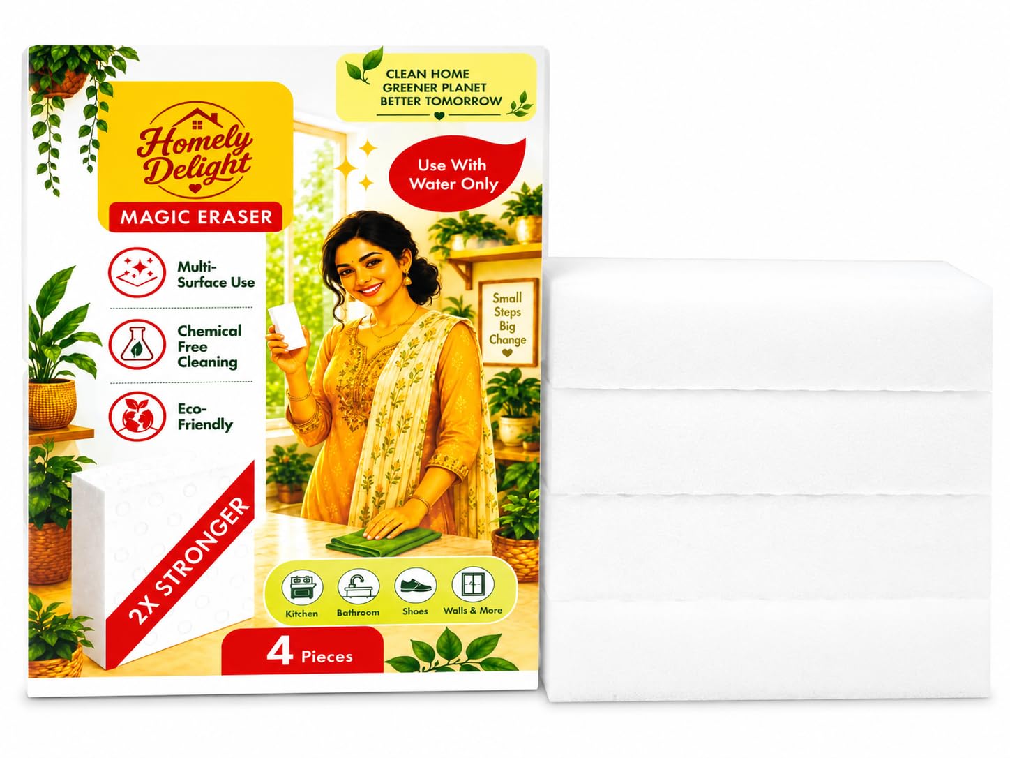 Magic Eraser | Pack of 4 | Chemical Free Cleaning | for Multi Purpose | Kitchen, Bathroom, Walls & Shoes-picture-30
