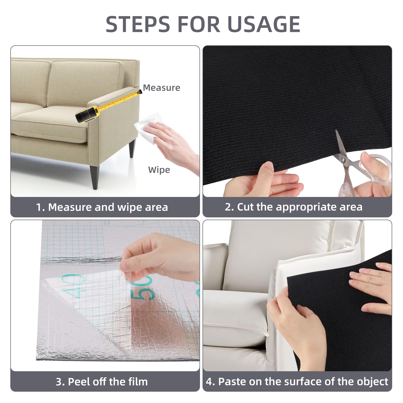 Protezione Divano Graffi Gatto: DIY Tiragraffi per Divano Tappeto Tiragraffi per Gatti Autoadesivo 200x40cm - Ideale per Divani, Mobili e Pareti, Sisal e Moquette (Nero, 40×200cm)