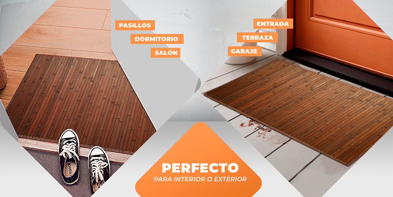 LucaHome - Alfombra de Bambú Uganda para Interior, Cocina, Salón, Despacho, Dormitorio Con Cenefa, Antideslizante (Chocolate, 80x150cm)