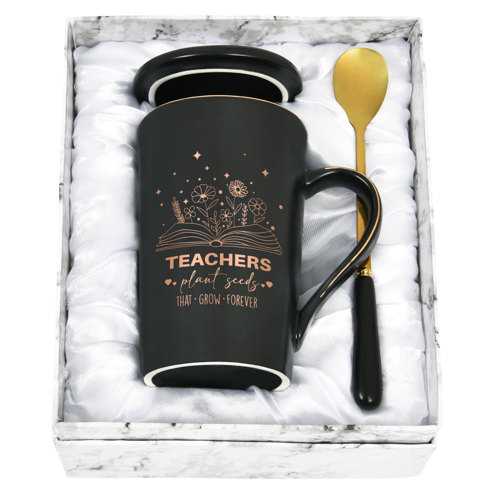 Joymaking Teacher Gifts Coffee Mug Thank You Gifts for Women Christmas Birthday Gift for Teacher Mug - Teachers Plant Seeds taht Grow Forever, 14 oz Coffee Mug for Best Teachers, Black
