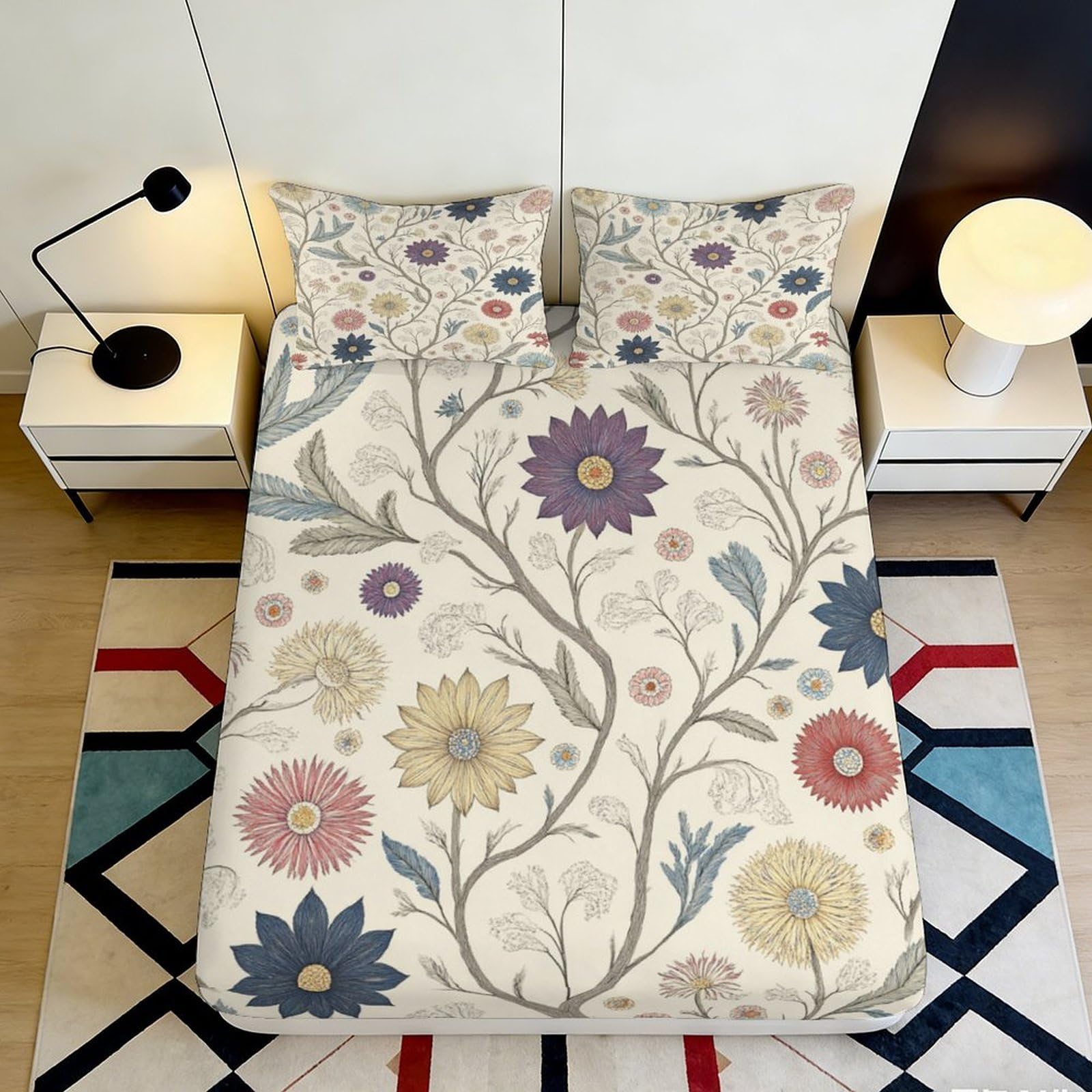 Pnayamiorkfel Style-8 3D Printed Vintage Floral Fitted Sheet Microfiber Soft Botanical Garden Mattress Cover Bedroom Guest Room Decor 90X200x25cm