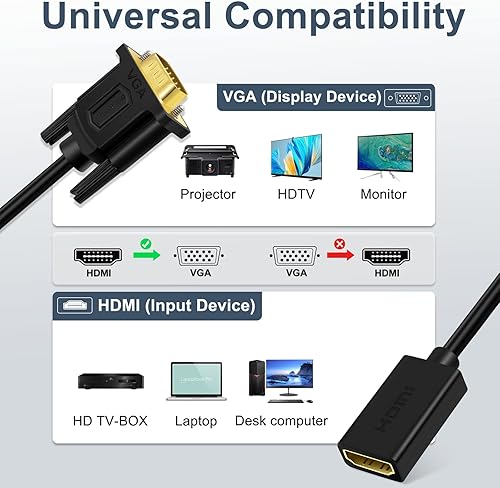 Miniatura 2 de Adaptador HDMI a VGA, HDMI a VGA (de mujer a macho) compatible con monitor, PC, Xbox, TV Stick, Raspberry Pi, Roku, computadora, laptop (6 pulgadas)