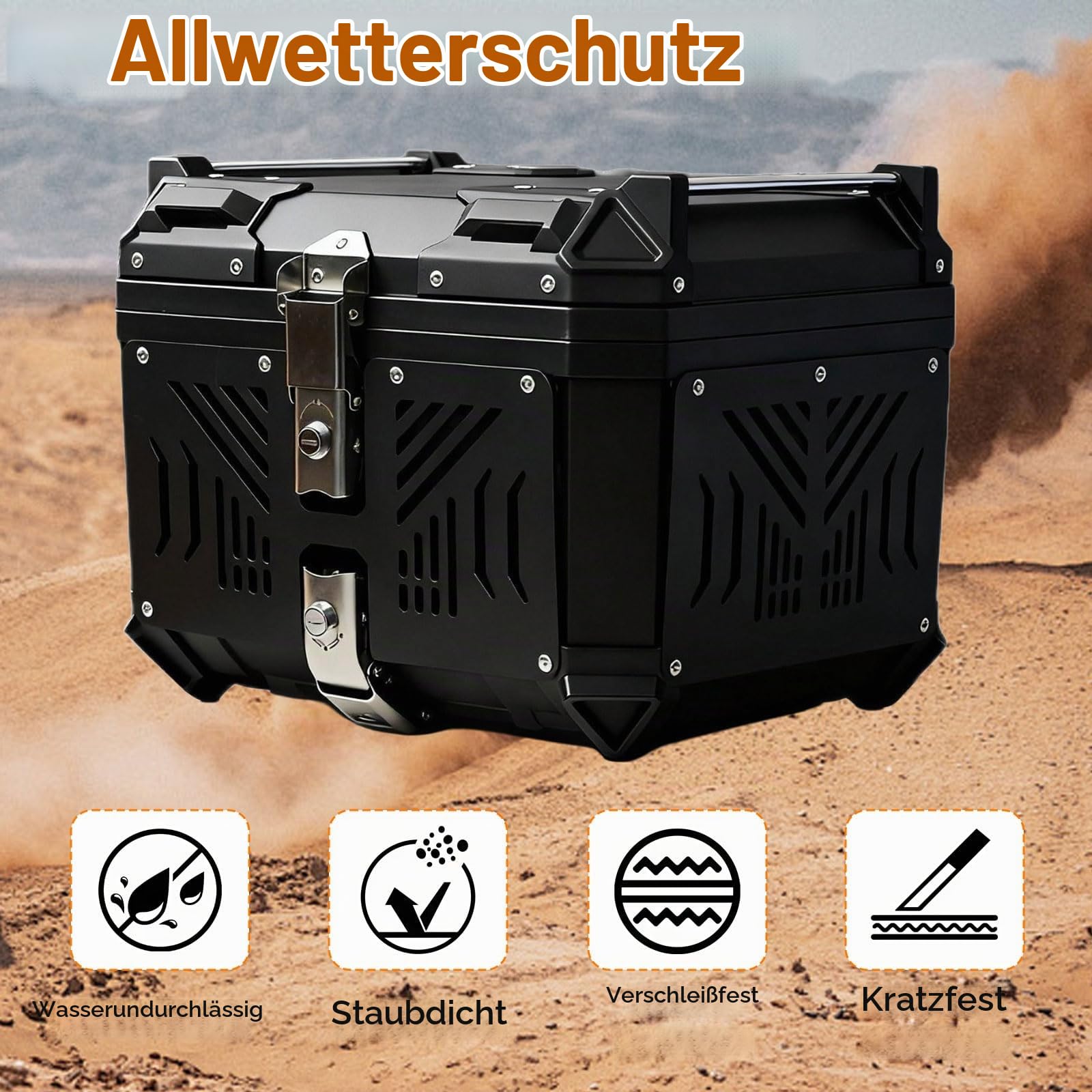 45L Motorrad Topcase wasserdicht mit Sicherheitsschloss, Aluminiumlegierung Motorradkoffer mit Kohlenstoffstahl-Bodenplatte & Diebstahlsicherung mit Federverriegelung, 40*33*33cm für Helm & Zubehör