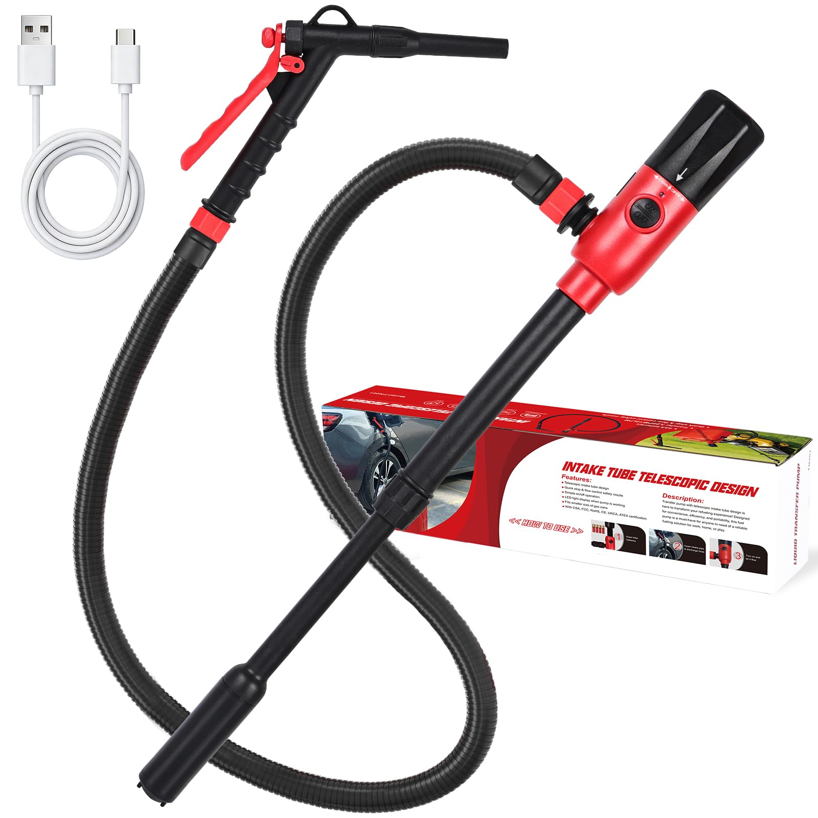 Elektrische Kraftstoffpumpe, innhom 3.2 GPM (12 L/min) Batteriebetriebene Flüssigkeitstransferpumpe Benzinpumpe für Benzin & Diesel, Tragbare Pumpe mit Schlauch & Durchflussregelung