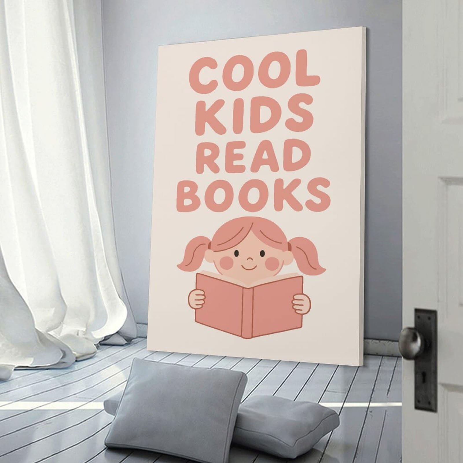 Junmoney Decorative Canvas Print Cool Kids Read Books Illustration, 16x24inch(40x60cm), for Office, Study Or Home Workspace, Decorative Artwork for Productive Spaces