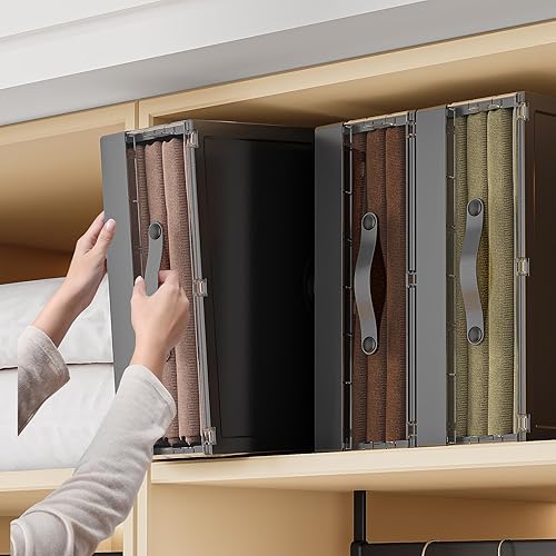 Miniatura 3 de Paquete de 2 organizadores y almacenamiento de sábanas, organizador de carpetas de sábanas de plástico para armario de lino, caja de almacenamiento