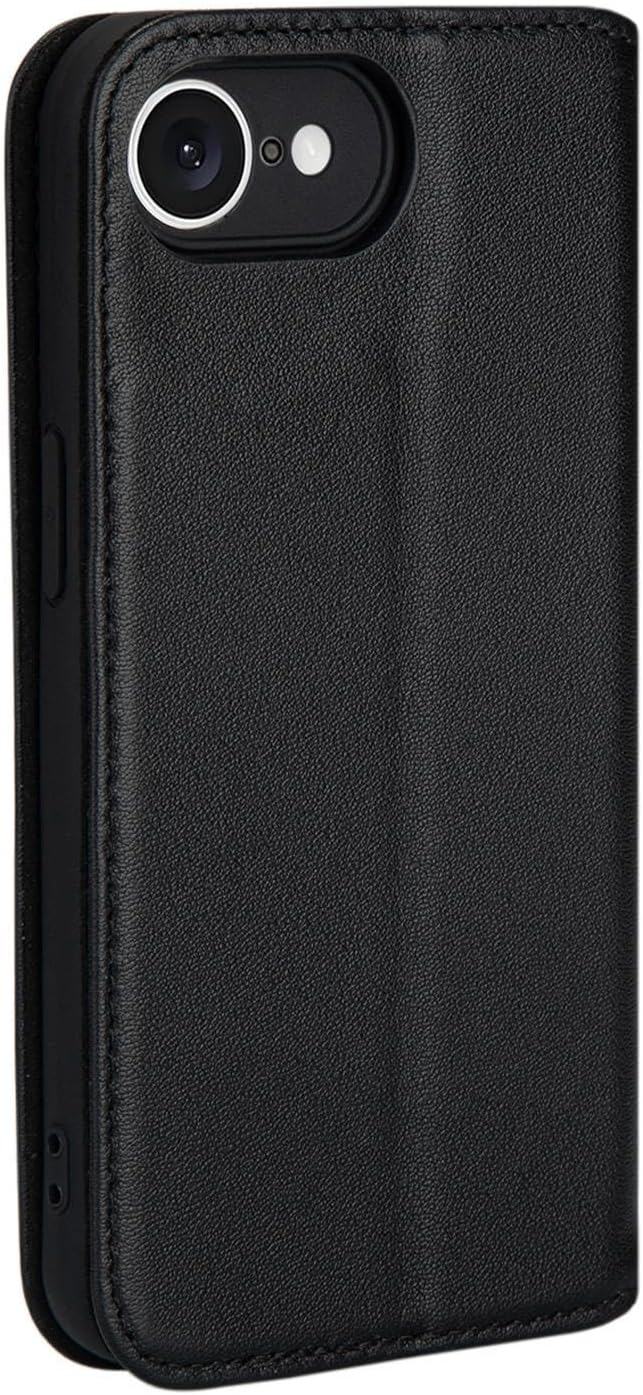 32nd Classic Series 2.0 - Real Leather Book Wallet Flip Case Cover for iPhone 16e (2025), with RFID Blocking Card Slot, Magnetic Closure and Built in Stand - Black