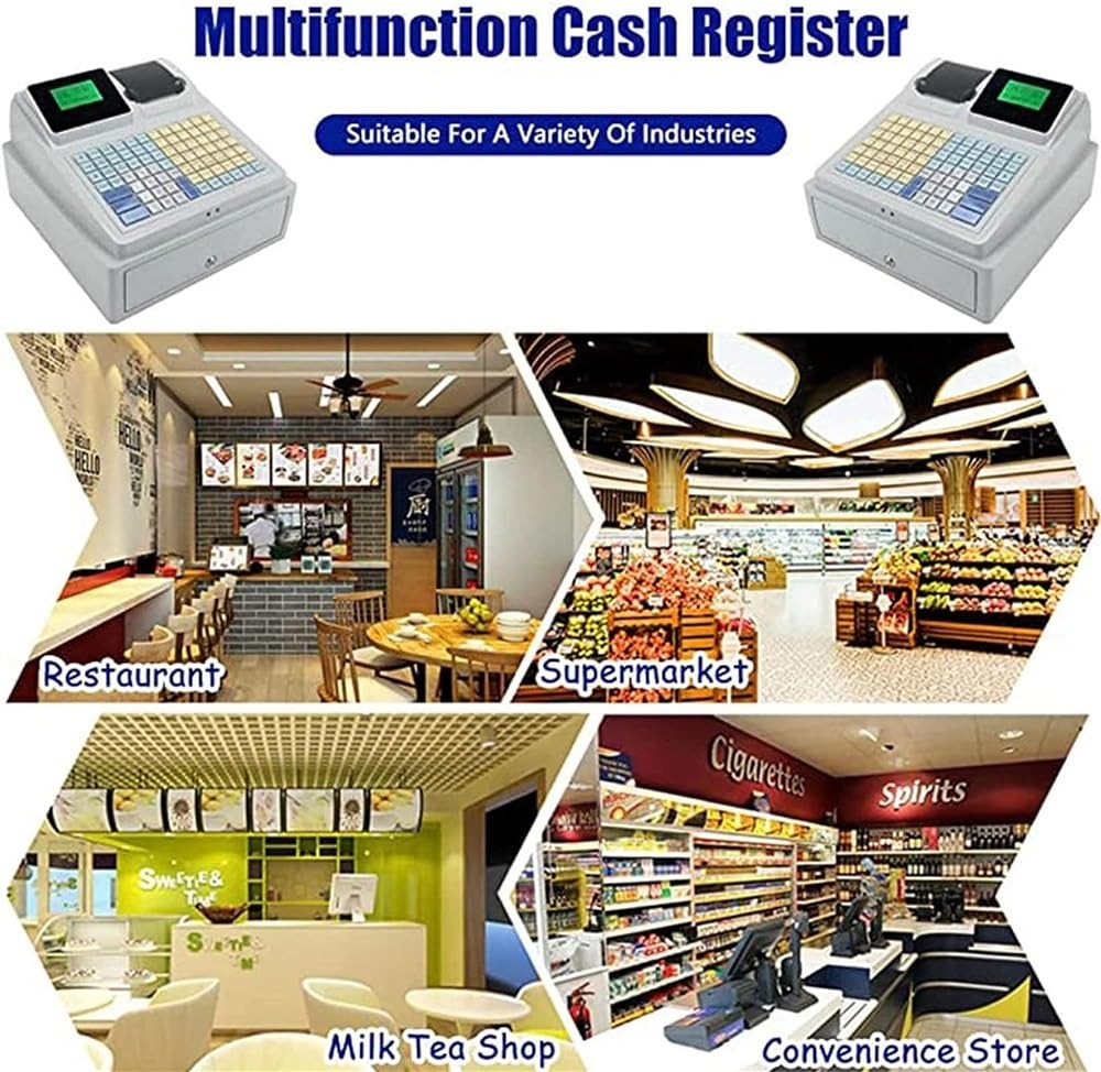 Caja registradora con Sistema POS electrónico con Capacidad para 4 Billetes y 5 Monedas, Bandeja extraíble e Impresora térmica para pequeñas Empresas, comercios y restaurantes.