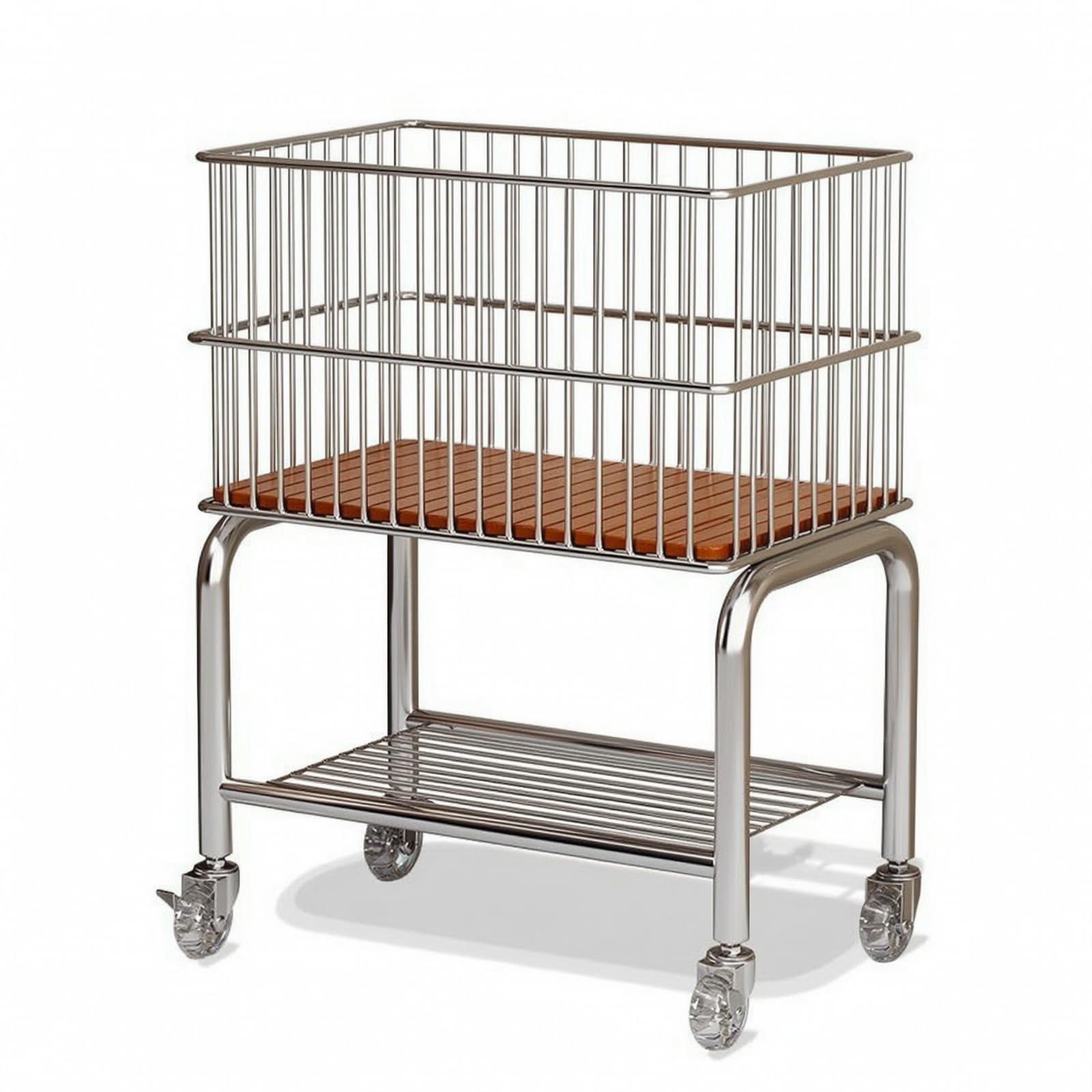 Carrello con Cesto in Metallo Mobile Carrello Organizer con Ruote Multistrato Scaffale Portaoggetti per Bagno, Silver