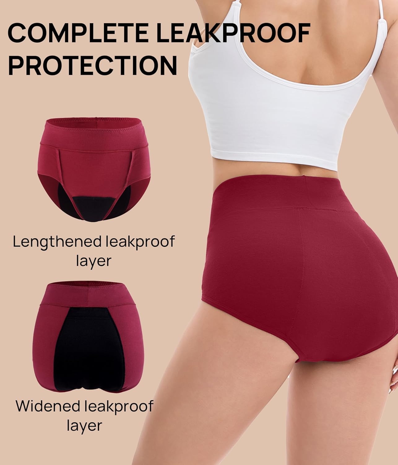 Incontinence Underwear for Women, Washable Reusable Cotton Briefs, Postpartum Bladder Leak Proof Panties 3 Pack - Image 4