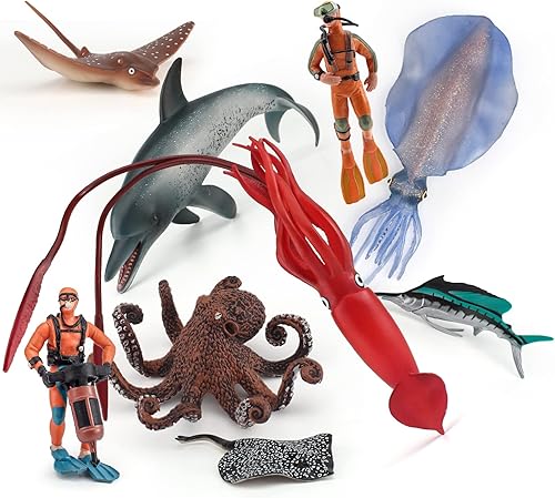 WONWONTOYS Figura de animales marinos juguetes de peces vida marina pulpo calamar delfín decoración de mesa para niños niñas decoración de escenas