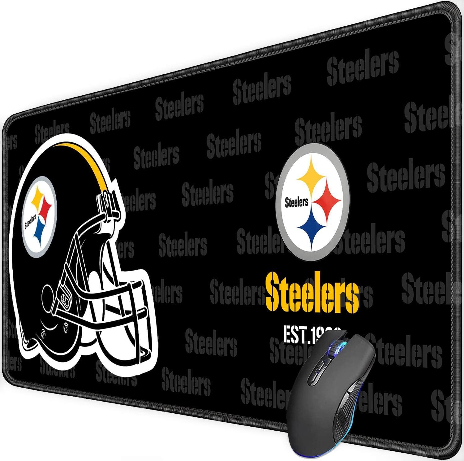Large Gaming Mouse Pad with Non-Slip Rubber Base for Laptop Computer Desktop Keyboard,Black Design Stitched Edges Mouse Desk Mat for Football Sport Fans