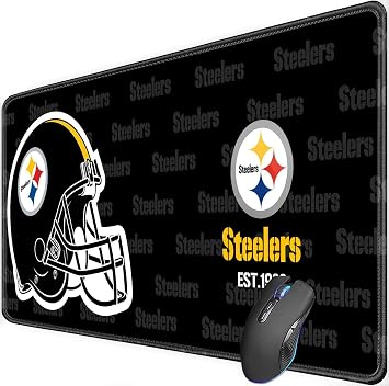Large Gaming Mouse Pad with Non-Slip Rubber Base for Laptop Computer Desktop Keyboard,Black Design Stitched Edges Mouse Desk Mat for Football Sport Fans