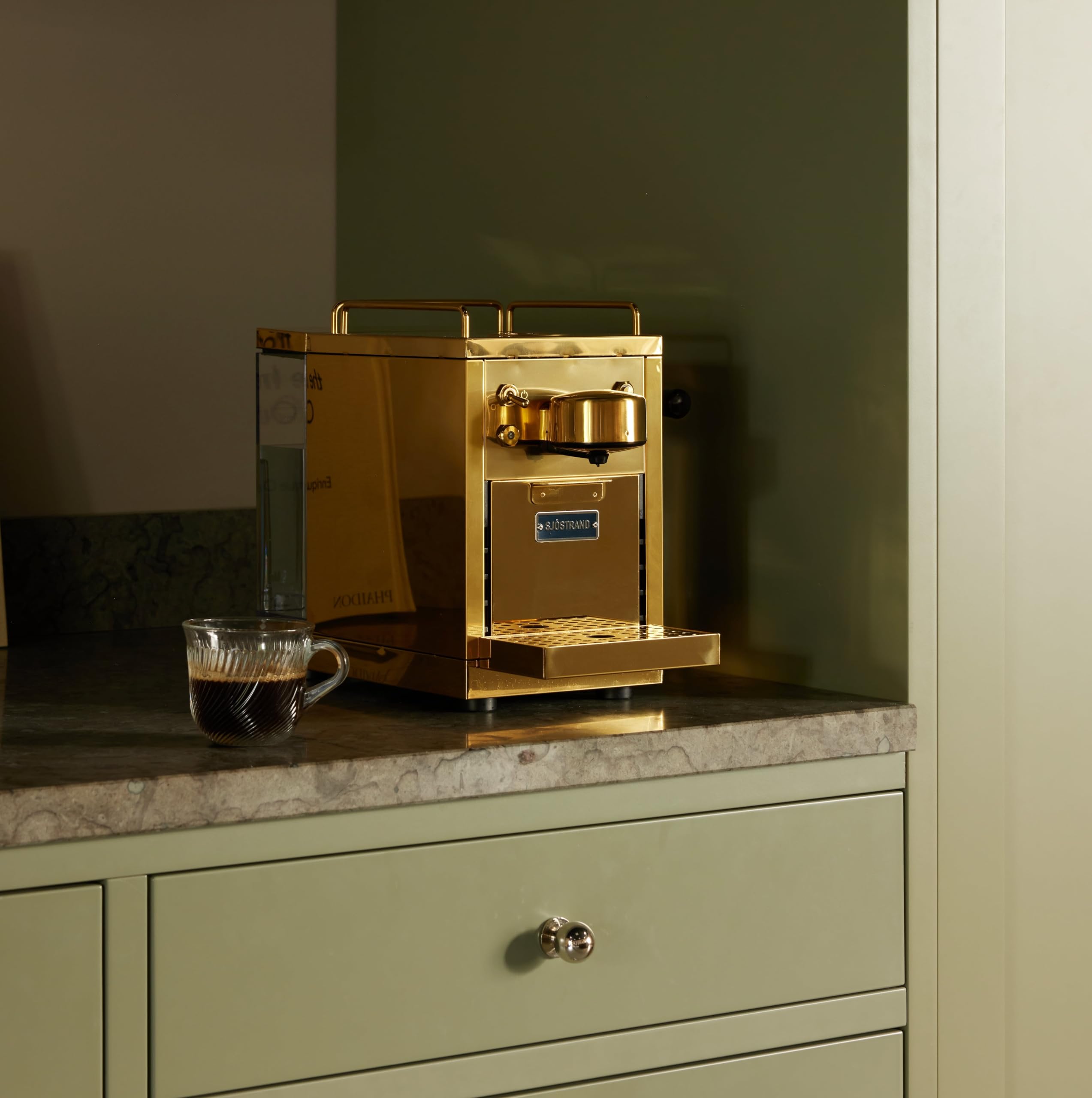 Sjostrand máquina de café en cápsulas, compatible con Nespresso, acero inoxidable, oro