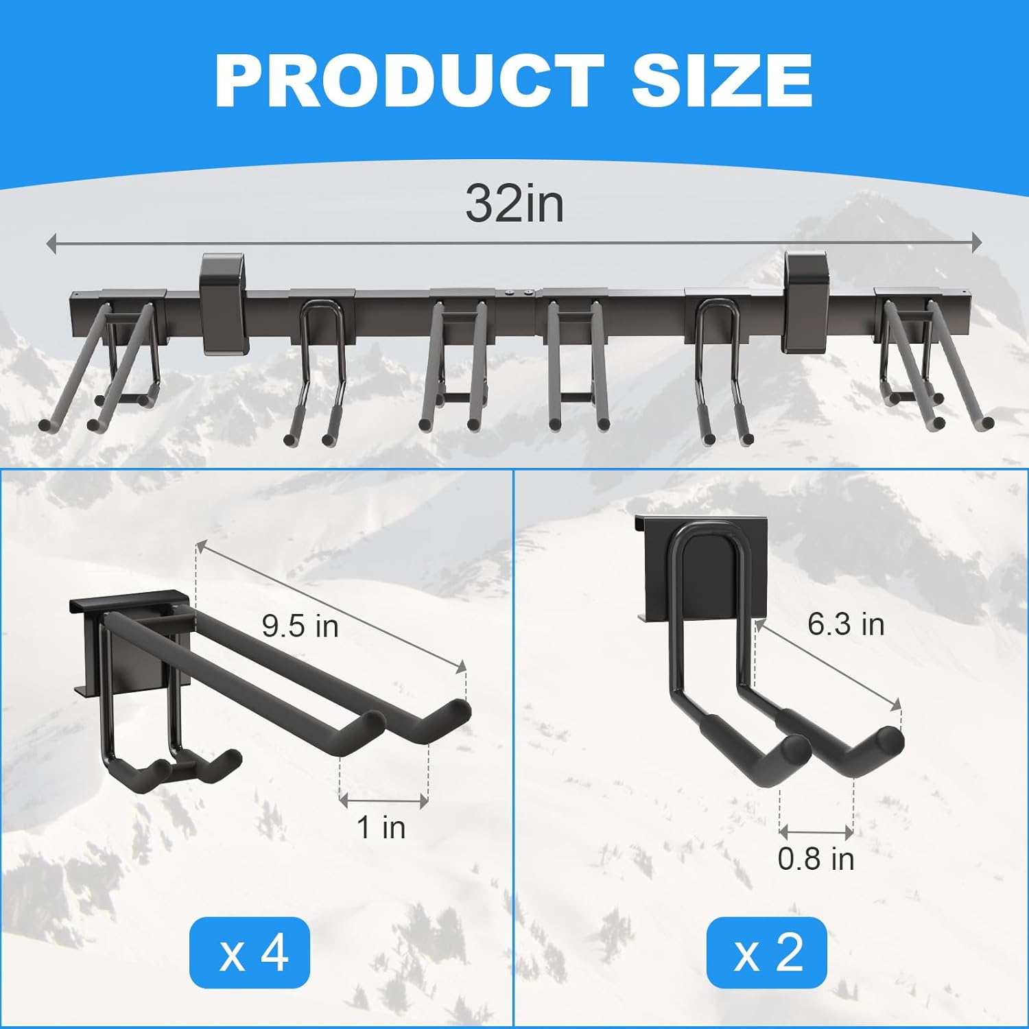 Kayak storage rack and ski rack wall mount 32in