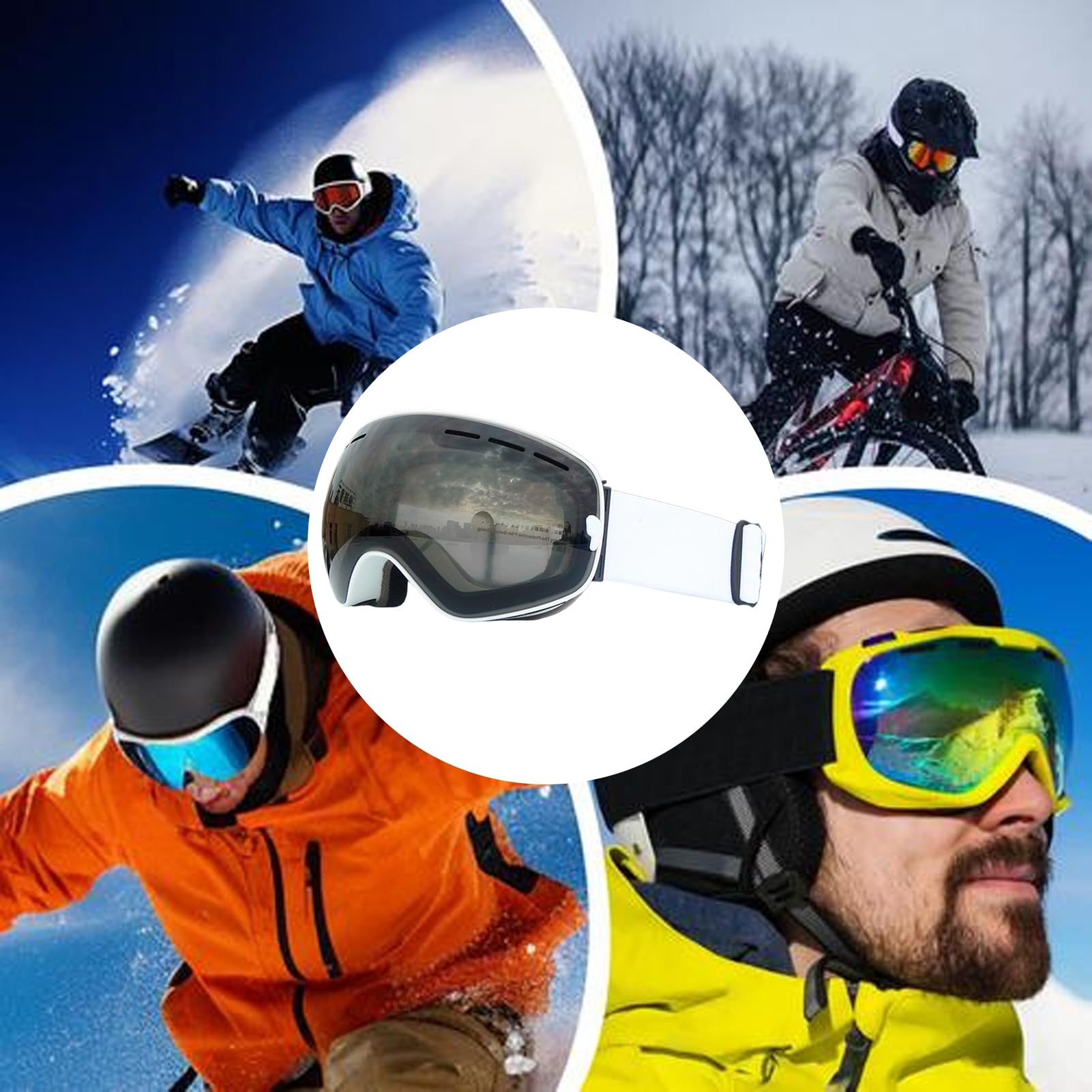 Gogle śnieżne – okulary chroniące przed promieniowaniem UV, gogle snowboardowe, przeciwmgielne, z regulowanym paskiem, do sportów na świeżym powietrzu, roweru, jazdy na nartach, snowboardzie, dla