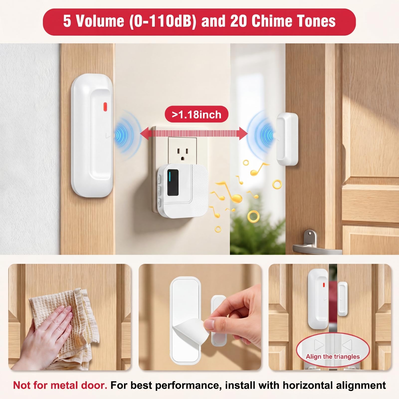 Sanjie Sensor de alarma de puerta, timbre de alarma de apertura de puerta WiFi al entrar para negocios, hogar, tienda, oficina, alerta de tu teléfono, alarmas para seguridad de niños, rango de 500