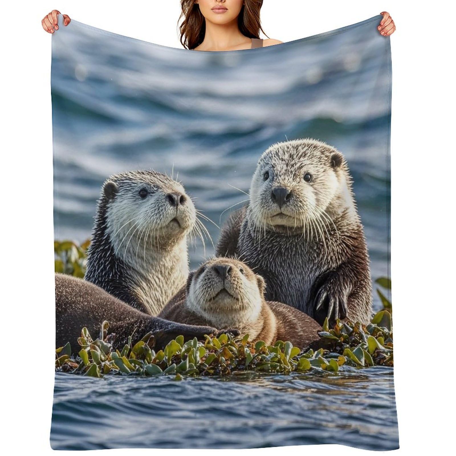 Flannel Sea Otters Throw Blanket for Couch Super Soft Fuzzy Cozy Flannel Blankets No Shed No Pilling FAnti-Static Winter Bed Blanket Decorative and Giftable Blankets