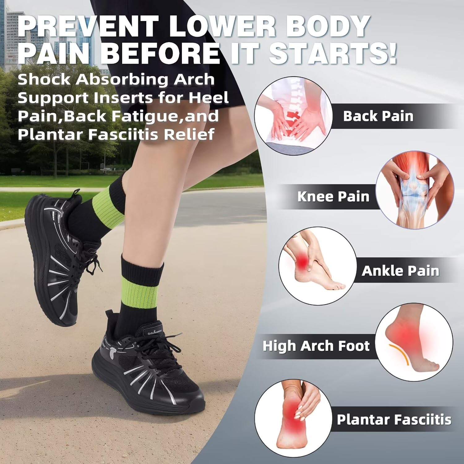 Women's Orthopedic Road Running Shoes: Comfortable Arch Support Plantar Fasciitis Orthotic Athletic Sports Sneakers, Casual Flat Feet High Arch Tennis Work Walking Shoes for Foot Heel and Pain Relief - Image 4