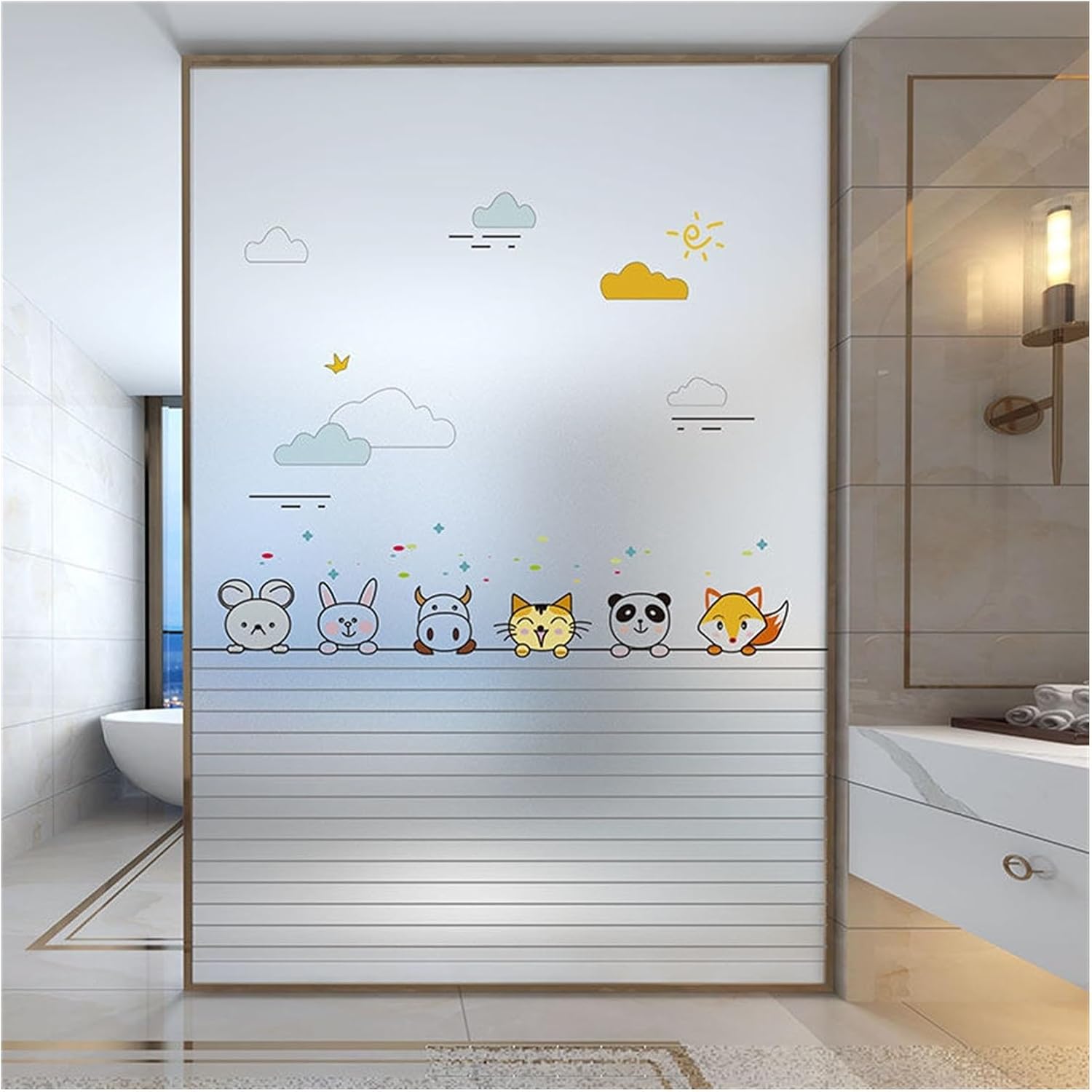 Window Privacy Film Opaque Window Stickers Cartoon Frosted Window Film No Glue Privacy Window Sticker Vinyl Opaque Flex Fusible Transfer Home Decorative Stained Glass Film Glass Window Decals (Color