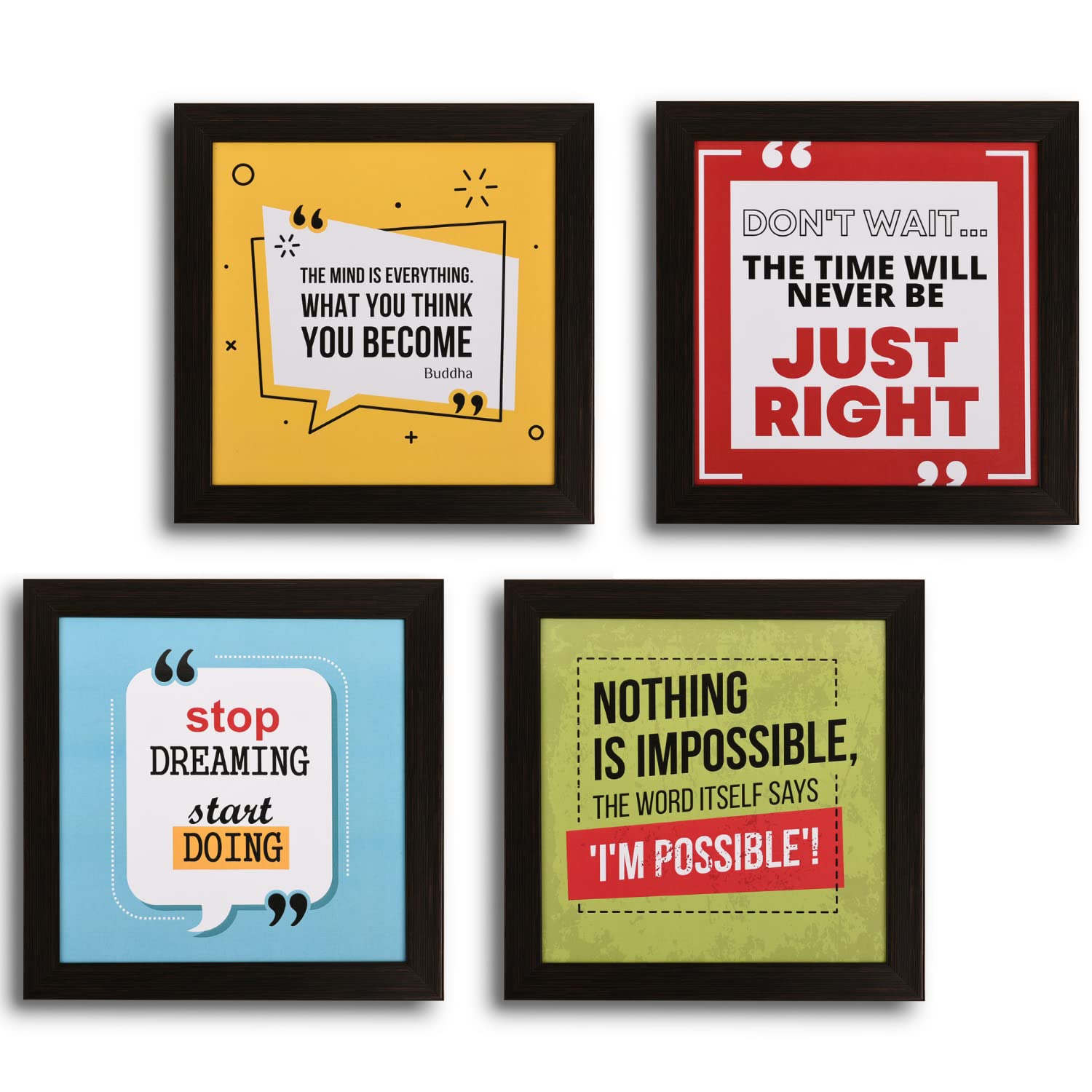 INSPIRING BRUSH Motivational Wall Frames Set, Quotes Frames for Home, Office, Study Room, IAS Motivational Items | Engineering Wood (11 INCH x 11 INCH)