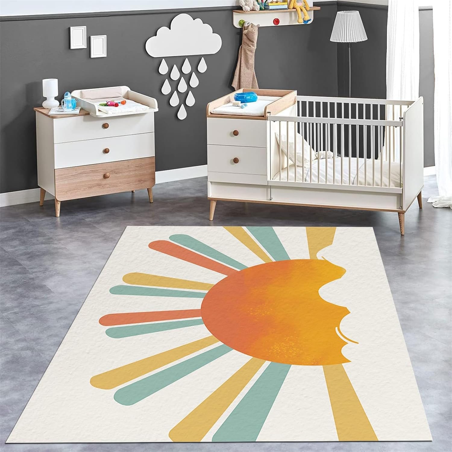 Sun Rise Landscape Pattern Area Rug 2'x 3'Boho Colorful Lines Rug for Living Room, Washable Rug, Non Slip Floor Carpet, Low Pile Soft Rug for Bedroom Dining Room