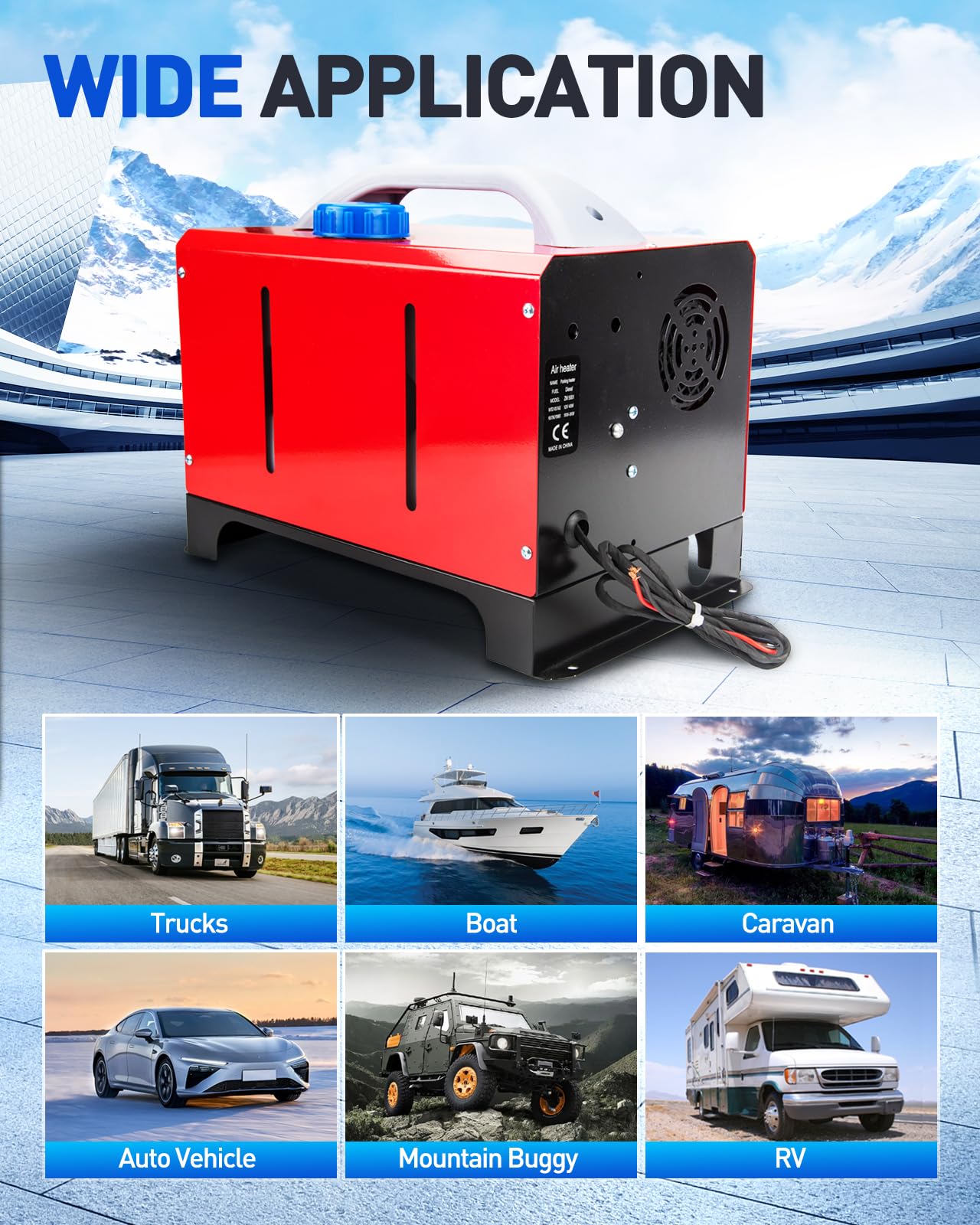 Grzałka wysokoprężna 5kw 12v, uniwersalna, jednootworowa, kempingowa, do kamperów, odpowiednia do ciężarówek, łodzi, przyczep kempingowych, autobusów, kamperów. Kwadratowa grzałka wysokoprężna