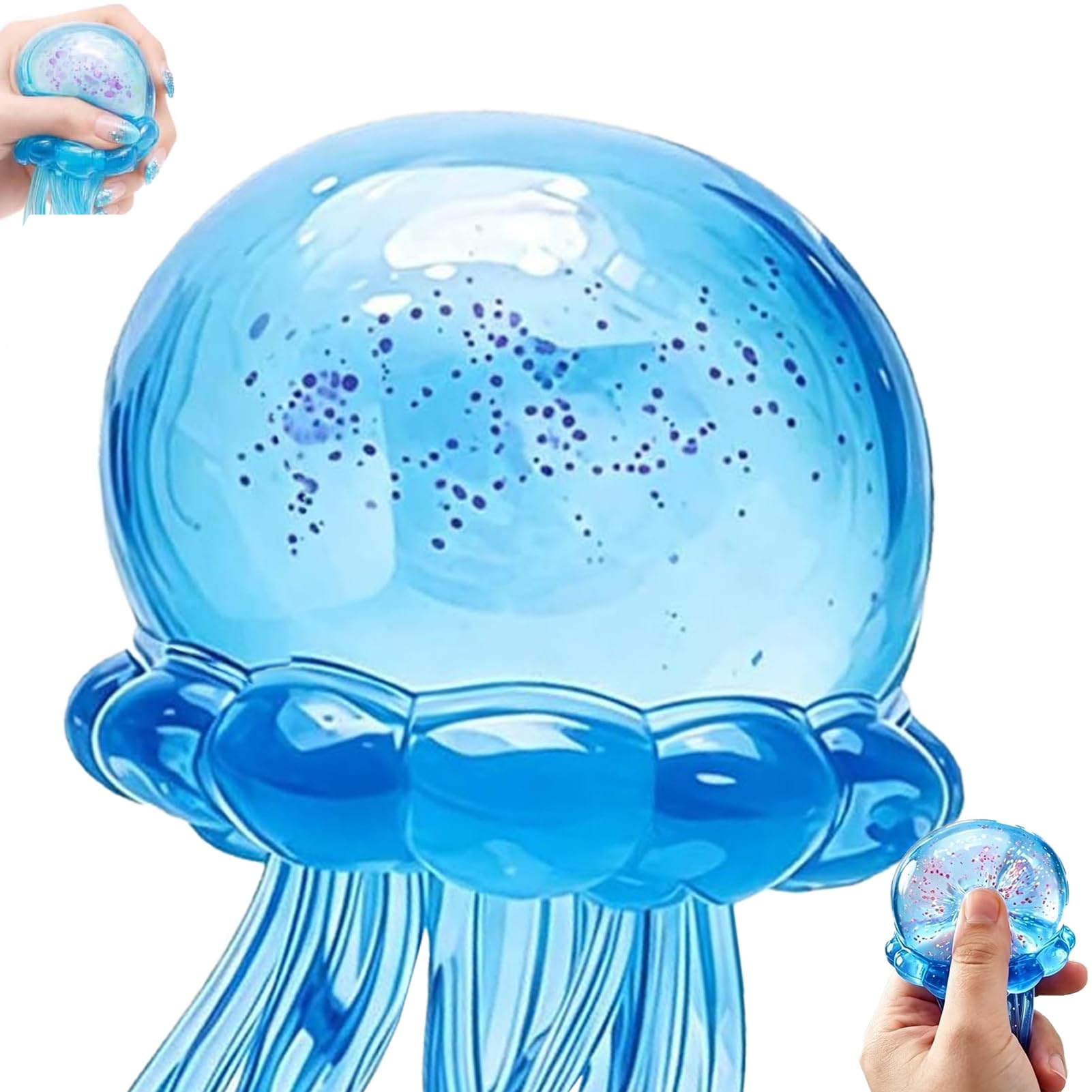 MUVZKQIAN 1PCS Glitter Jellyfish Squishy Toy - Stress Relief Squishy Fidget Toy for Kids&Adults - Portable Squeeze Ball Cute Desk Toy for Office School Travel Party,Gifts (blue)