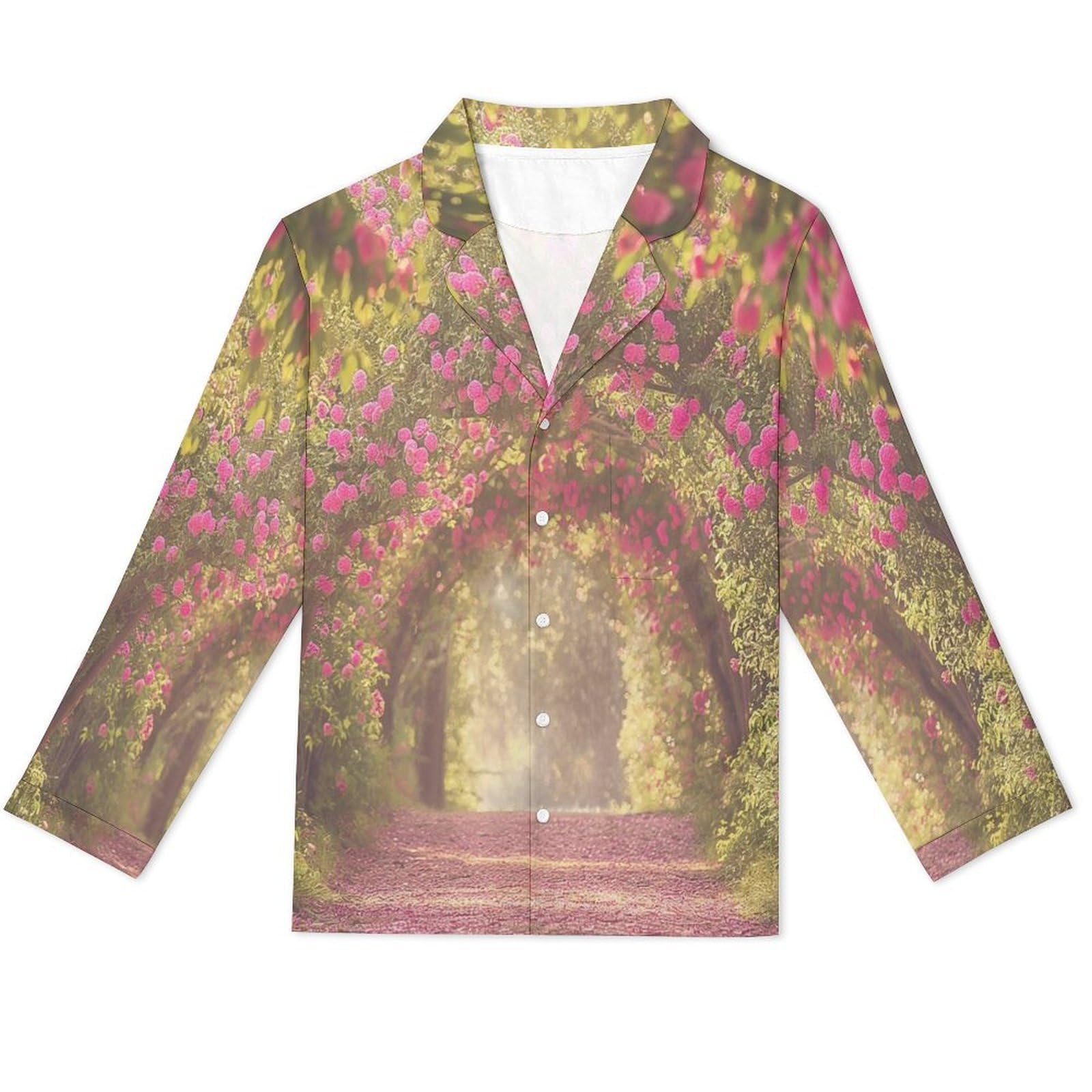OLEETS Pigiama A Maniche Lunghe da Uomo - Mare di Fiori Rosa Pigiama Invernale Completo con Top E Pantaloni 2 Pezzi Morbido E Confortevole Casual da Notte