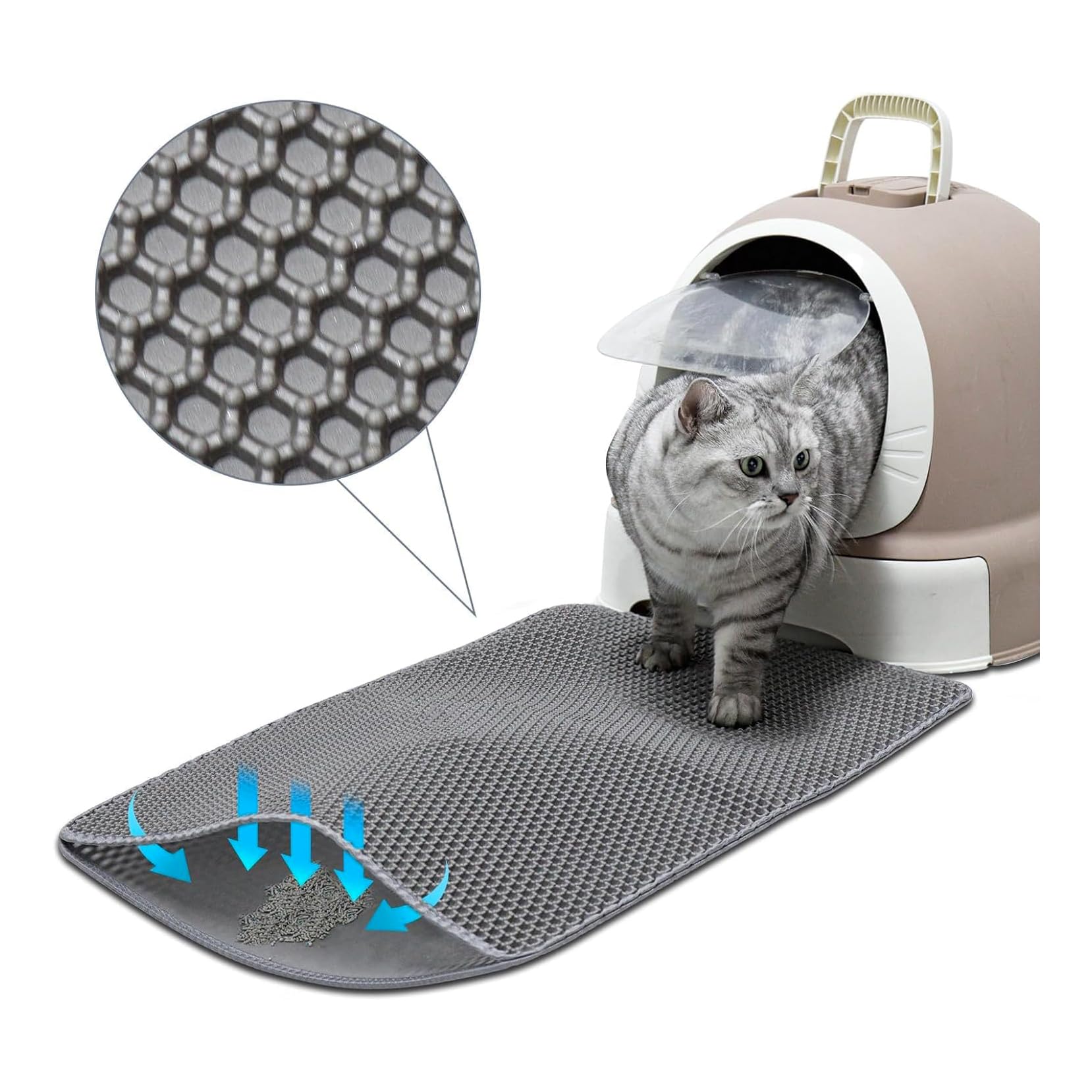 WEKOTEECat Litter Mat Double Layer Waterproof Urine Proof Trapping Mat,Cat Litter Mat Grey Trapping for Litter Box 1Pack,Grey,15.74"*19.68" - S (128-04)