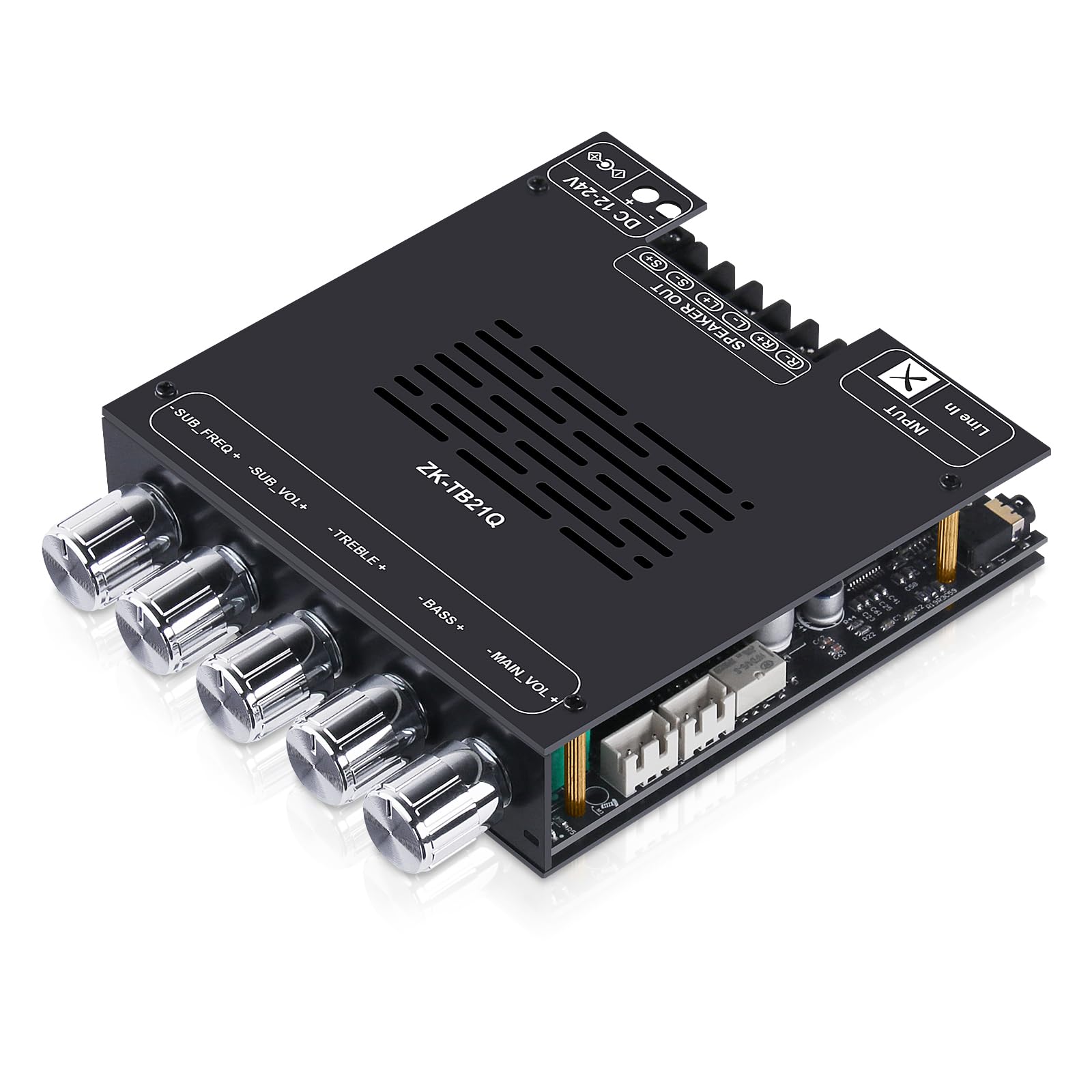 ZK-TB21Q Bluetooth 5.1 Amplifier Board 2.1 Channel 50W*2+100W Mini Hi-Fi Audio Amp Supporting Qualcomm APTX-HD, AUX Lossless Input, Sub Amplifiers with Mic Input, DC 12-24V (ZK-TB21 Upgraded)-image-5