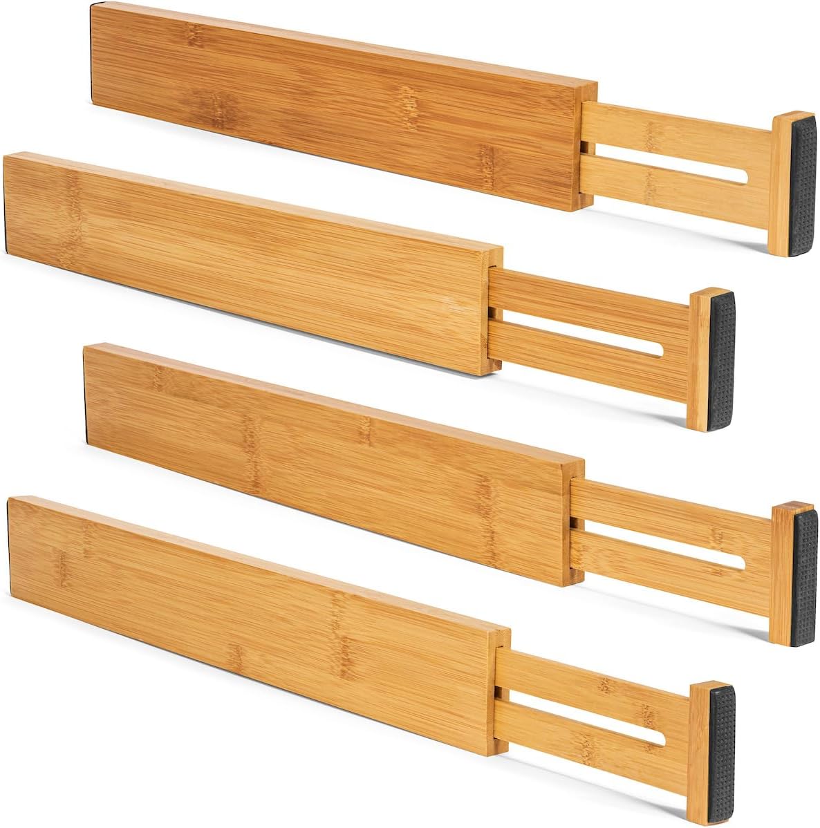 Bamboo Drawer Dividers Organizers 18-21.75 IN - Kitchen Drawer Organizer with Spring Loaded, Expandable Drawer Organization Separators for Kitchen, Bathroom - Pack of 4