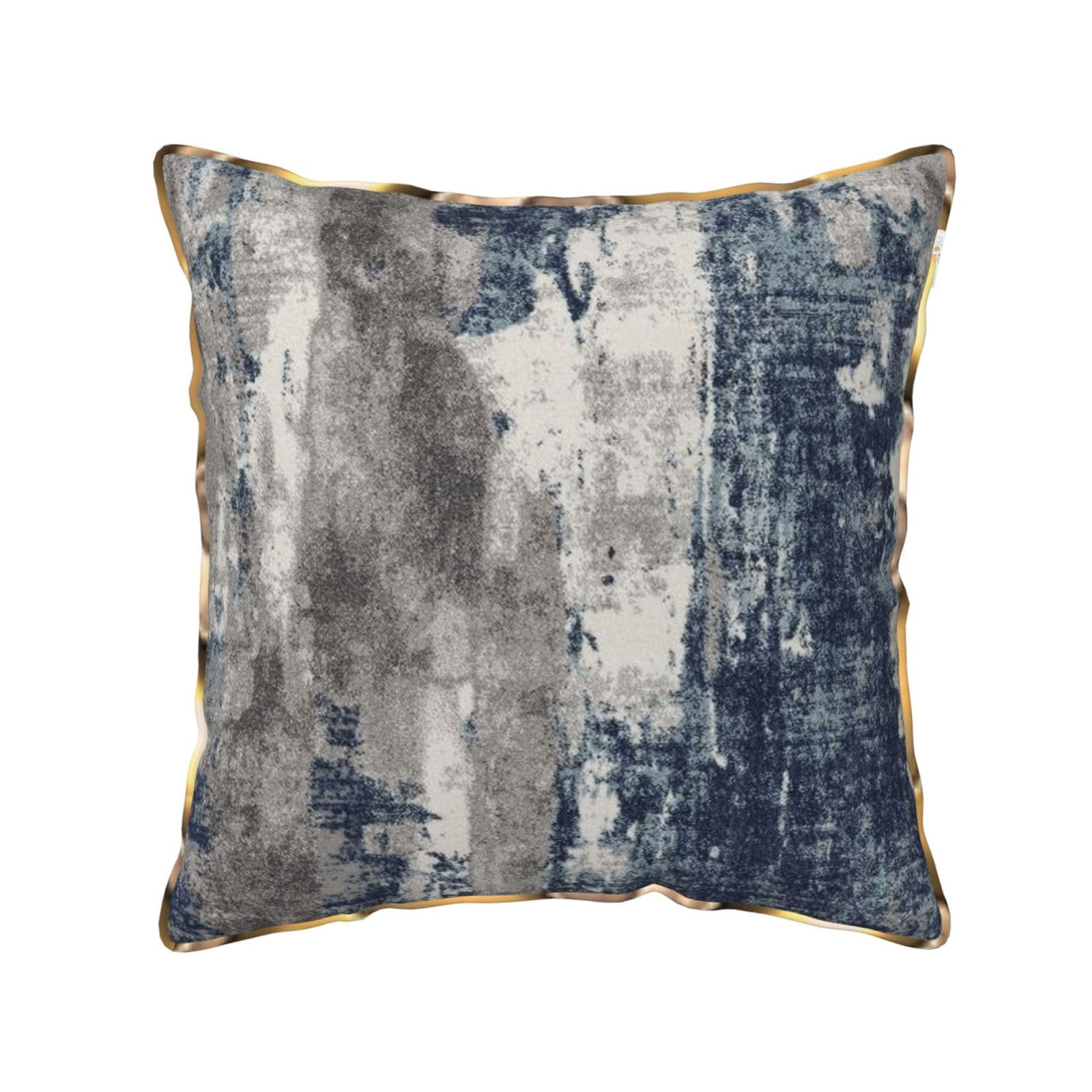 AUBKFELD Abstract Blue Printed Velvet Cushion Cover 40x40 CM with Gold Edging Strip, Square Pillowcase Soft Throw Pillow Covers Case Decorative for Living Room Sofa Couch Bed Bench