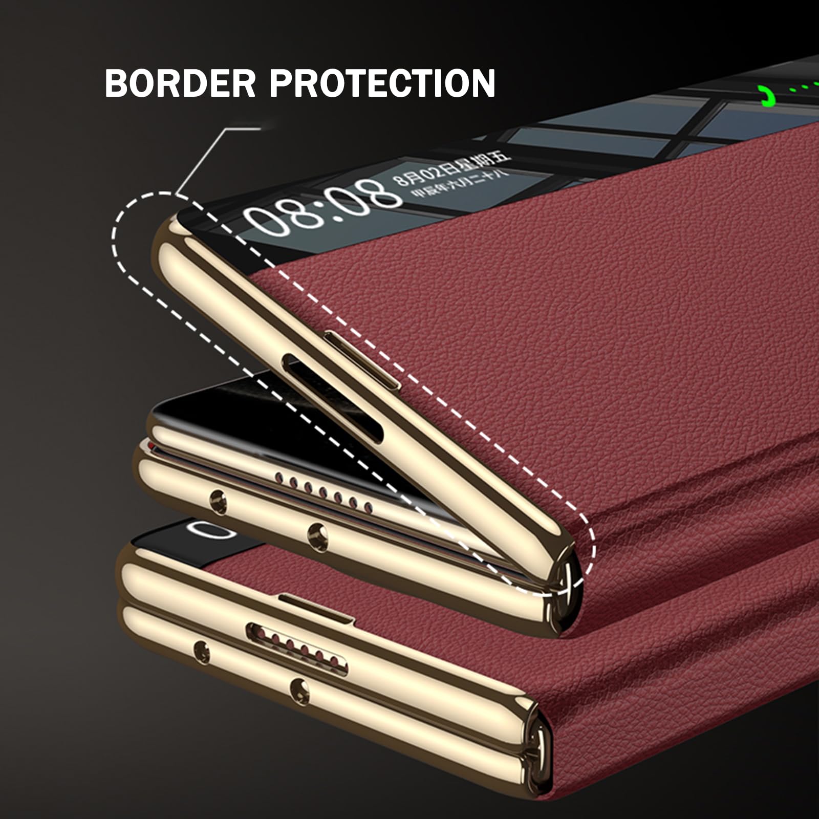 Skórzane etui do Huawei Mate X6, magnetyczne etui inteligentne okno widok funkcja odwracania wszechstronna ochrona etui biznesowe, czarne, Mate X6