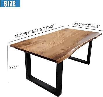 WuJin 10 PCS Industrial Solid Wood Dining Table,Rectangle Live Edge Kitchen Table,Rustic Pine Table Top & Metal Base,Large Long Rustic Dining Table for 2,4,6,8(63 L x 27.5 W x 29.5 H)