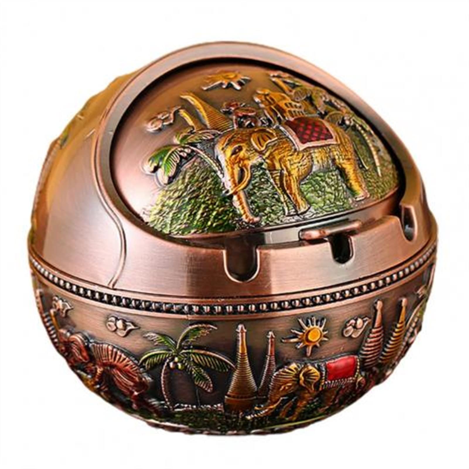 ashtray， Ashtray for Household Zinc Alloy Retro Large Ash Holder with Lid for Home Smell Proof(8)