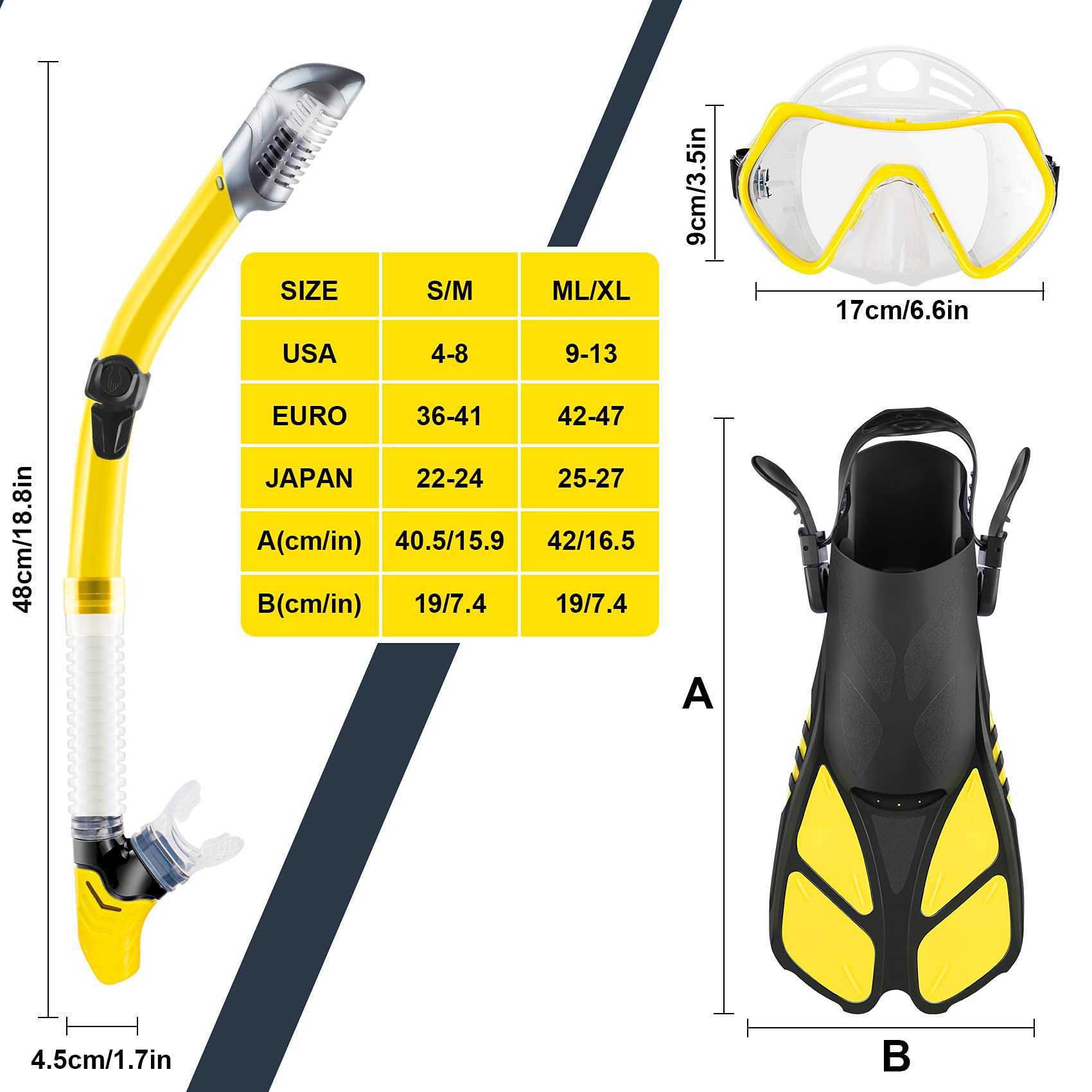 ZEEPORTE Zestaw masek do snorkelingu, rozmiar podróżny, sprzęt do nurkowania dla dorosłych z panoramicznym widokiem, maska przeciwmgielna, płetwy trekkingowe, torba na sprzęt do treningu pływania