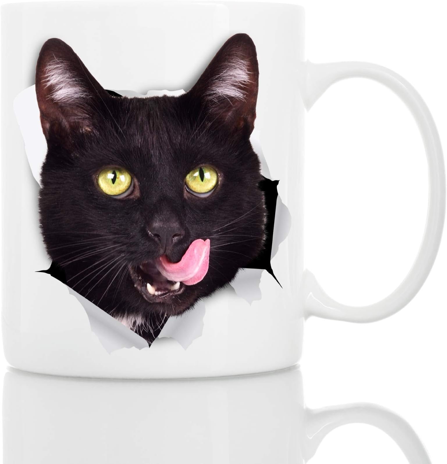 Winston & Bear Thirsty Black Cat Coffee Mug - Funny Ceramic Coffee Mug Gift for Cat Lovers - Cute Novelty Cup for Men and Women (11oz)