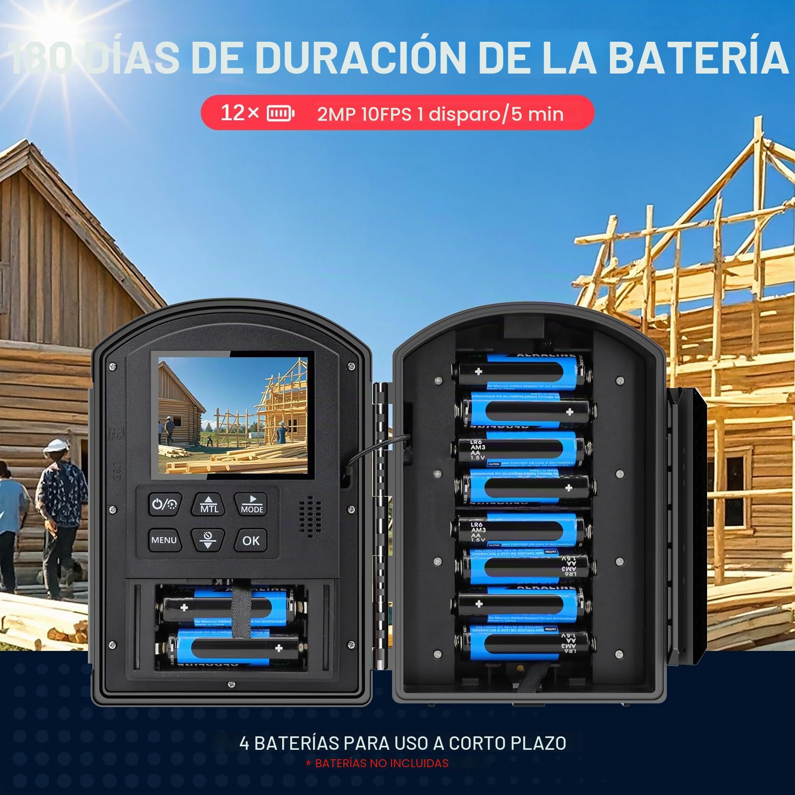 Cámara de Lapso de Tiempo con Posicionamiento Infrarrojo y Luz LED, 180 Días de Grabación, Videos y Fotos 1080P AVI para Construcción Exterior, Crecimiento de Plantas, Paisaje (Tarjeta TF 64GB)