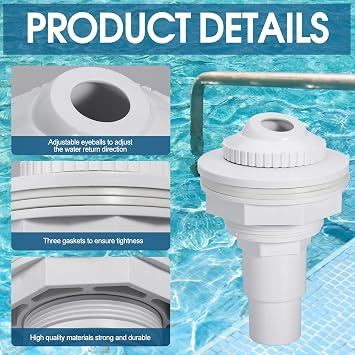 Pool Return Jet Fitting Above Ground Pool Complete Pool Return Jet Kit with Gaskets and Hose Adapter Complete with Connector, Eyeball Assembly(1)