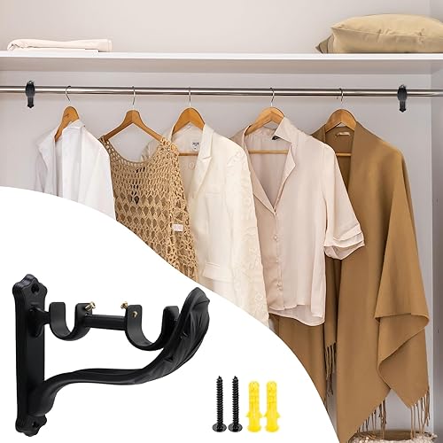 Miniatura 4 de 2 soportes de barra de cortina dobles, soportes de montaje en pared retro negros para cortinas de ventana con tornillo ajustable
