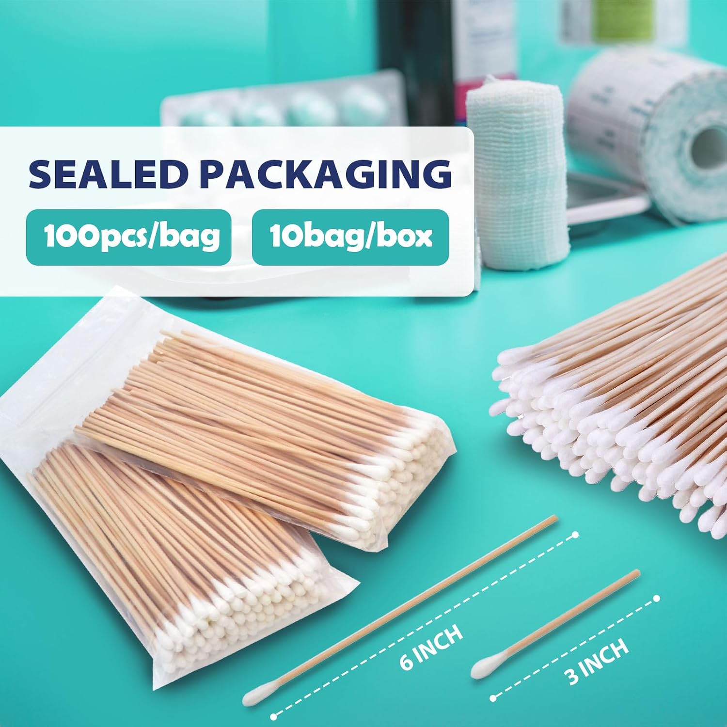 1000 Pcs Cotton Tipped Applicators 6 Inch by Vastmed | Long Medical Cotton Swab with Wooden Sticks | Disposable Non Sterile Cotton Swabs for Multiple Uses
