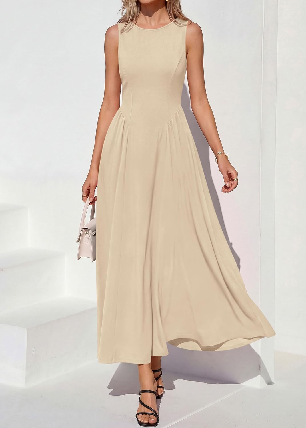 KIRUNDO Summer Semi Formal Wedding Guest Sleeveless Maxi Dress for Women 2026 Elegant Boat Neck Flowy A line Long Sundress - Image 4
